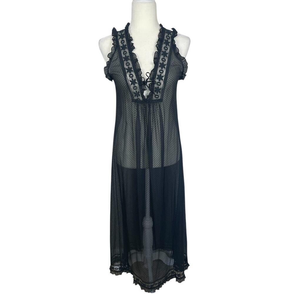 Vtg Gossard Artemis Lace Mesh Sheer Nightgown Black Sz Small Old Hollywood Glam